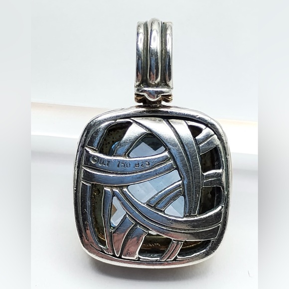 David Yurman Albion 14mm Blue Topaz Pendant Enhancer With Gold - Picture 6 of 6